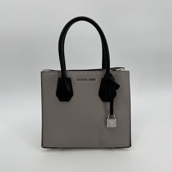 Michael Kors Gray Colorblock Pebbled Leather Small Top Handle Tote Bag Designer - Picture 1 of 14